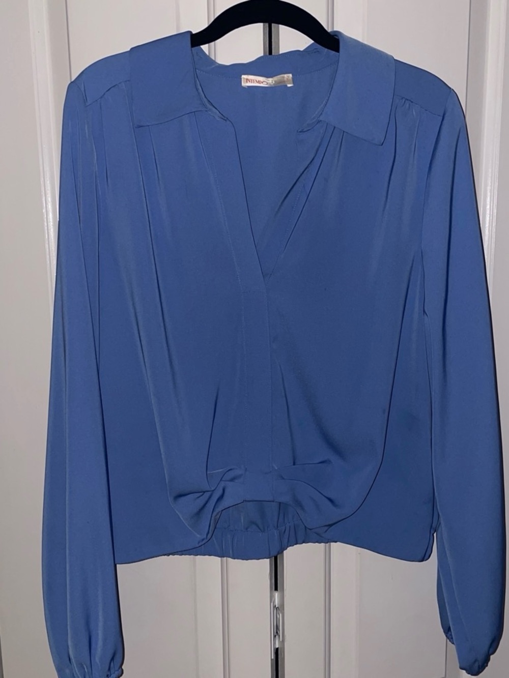 Dusty Blue V-Neck Long-Sleeve Blouse